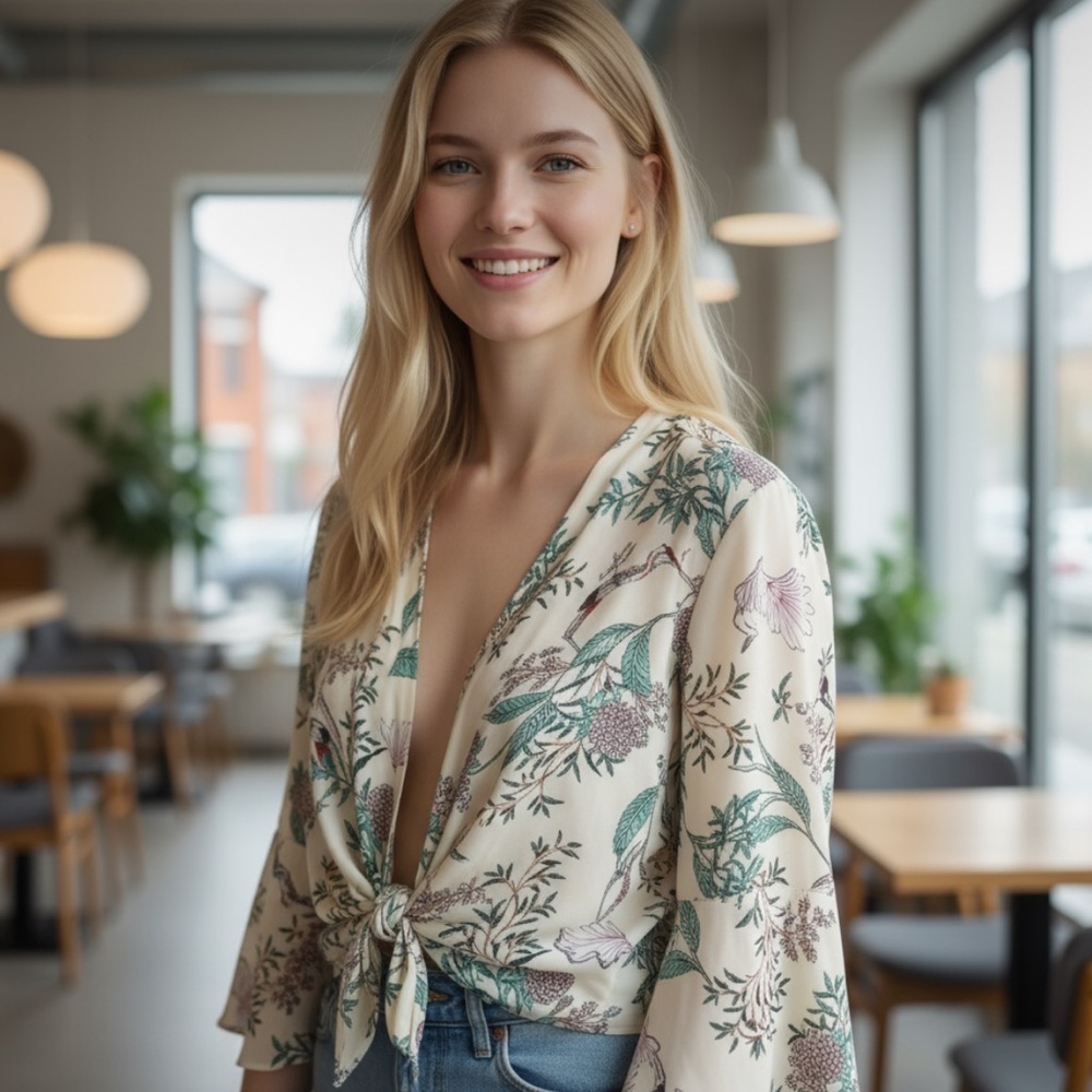Zara floral print blouse with bell sleeves xs-s